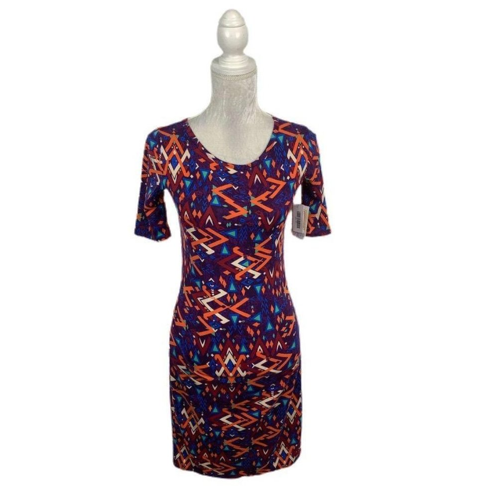 LuLaRoe Geometric Print Julia Dress Colorful XS - Picture 1 of 7